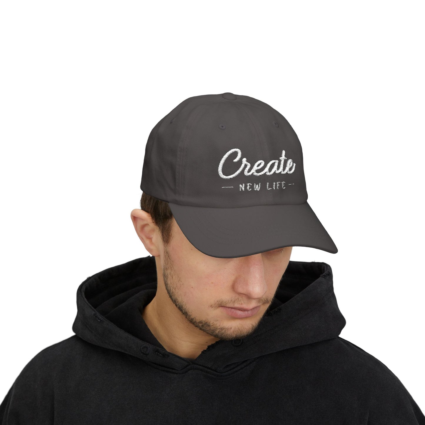 Create New Life — Embroidered White Baseball Cap for Regular Use