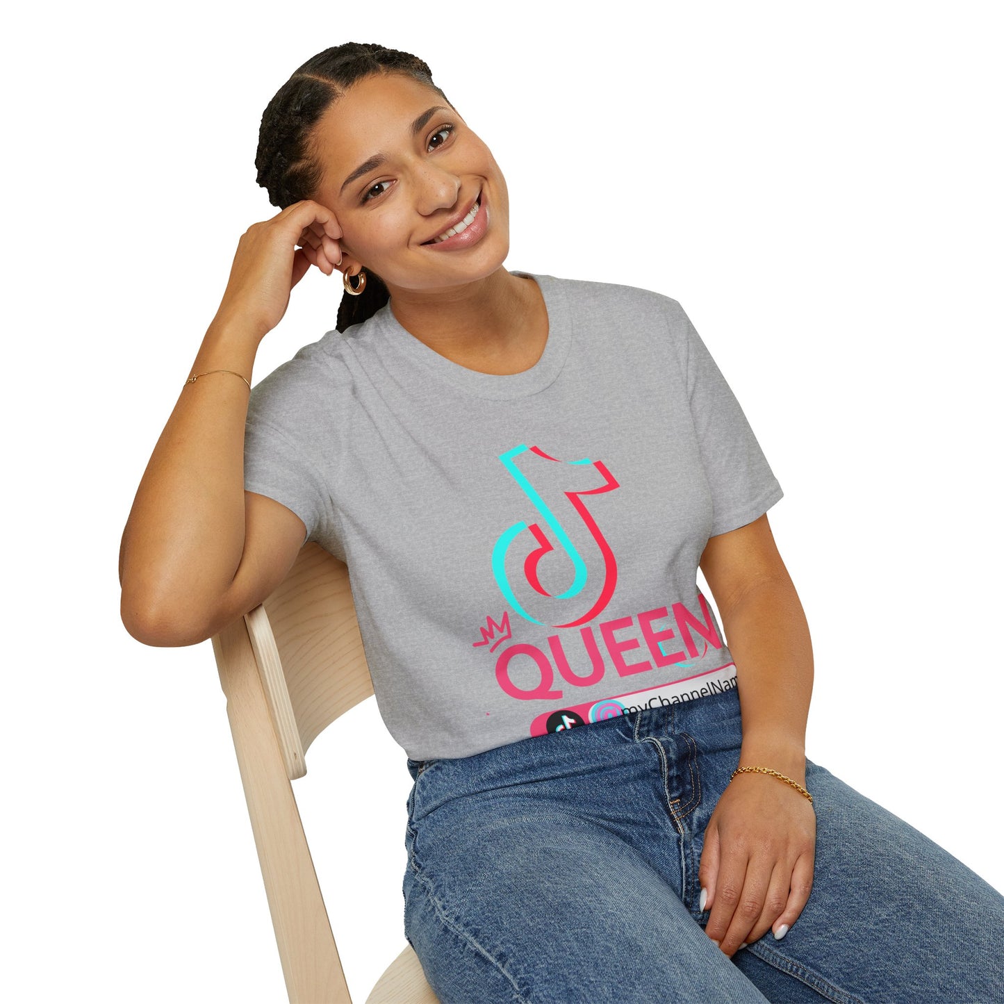 TikTok Queen Graphic T-Shirt — Personalized Channel Name, 'New Day New Start' Back Design