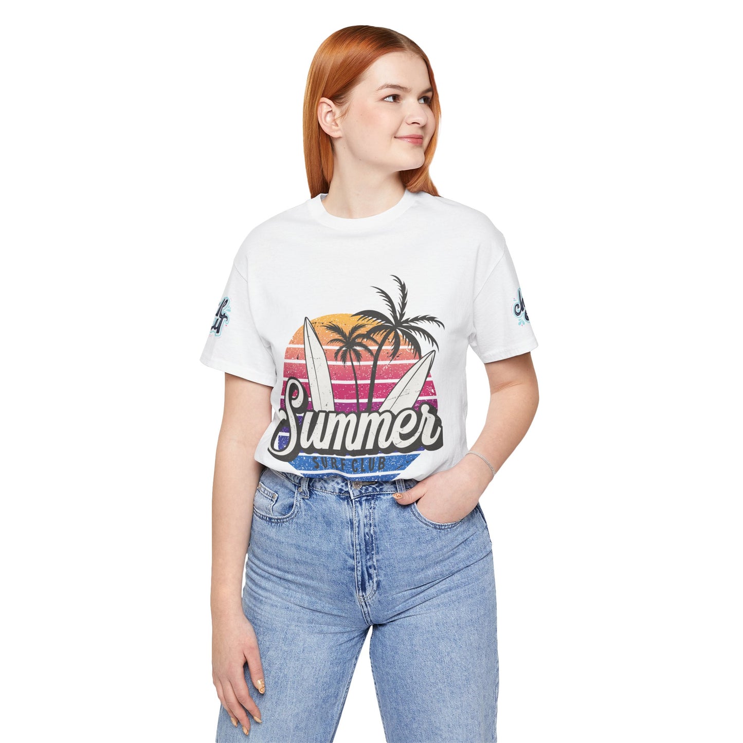 Summer Surf Tee – “Here Comes The Sun” Vintage Surfboard & Palm Graphic T-Shirt