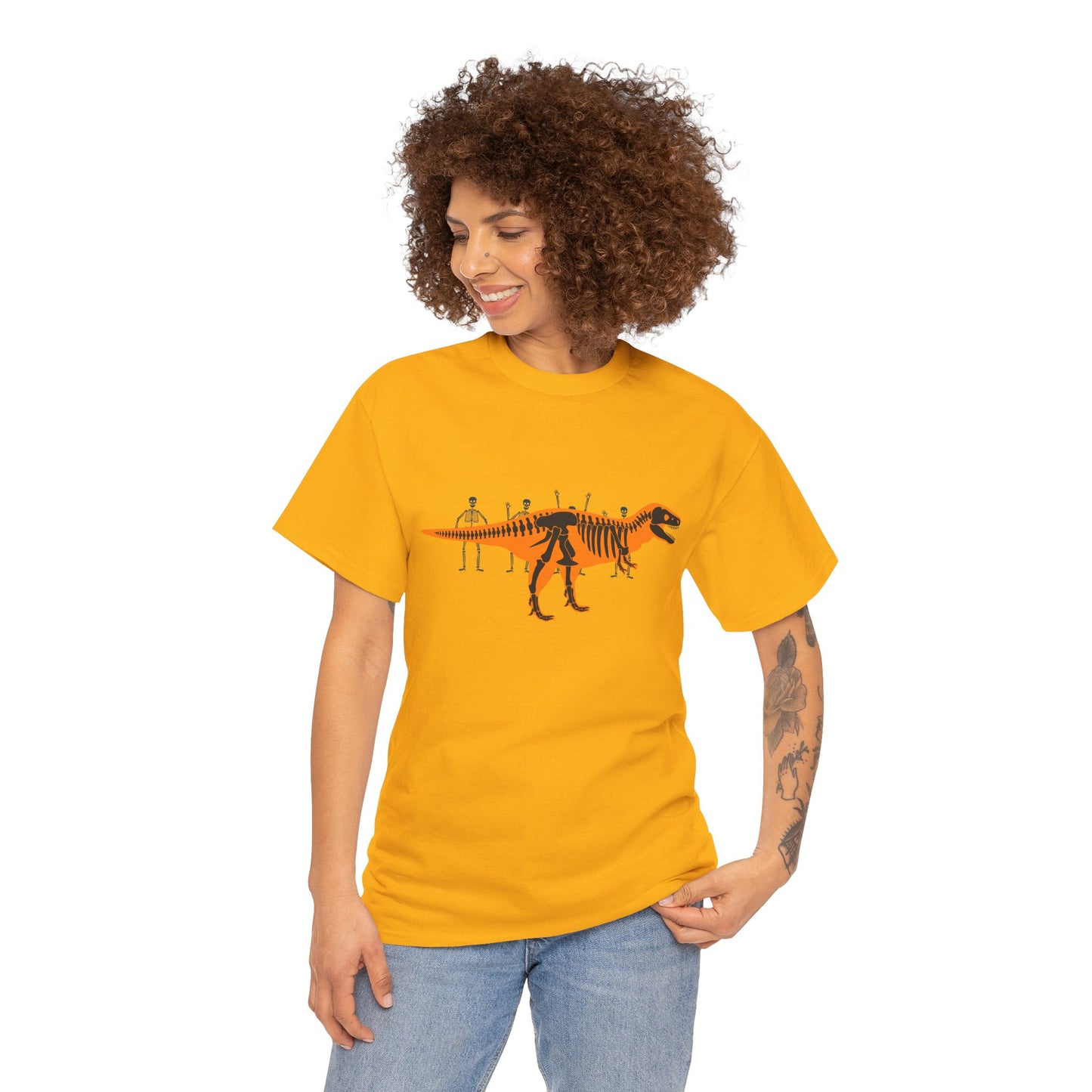 Dinosaur Graphic Tee — Retro Neon T-Rex & Skeleton Shirt