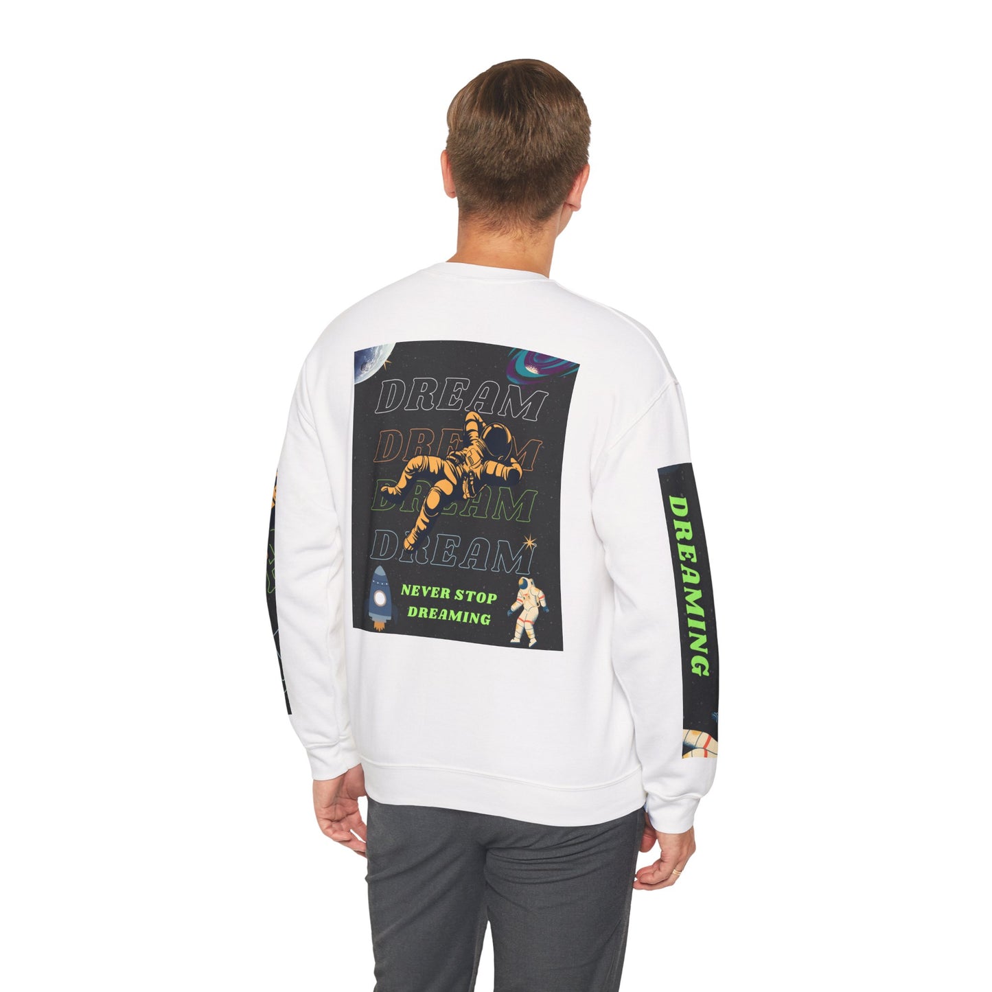 Space Crewneck Sweatshirt — “Seeking a New Planet for Life” Astronaut Graphic