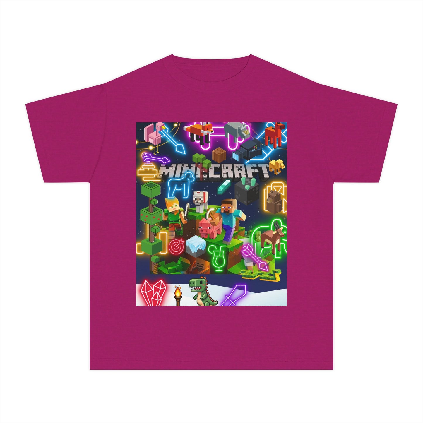Minecraft & Roblox Neon Kids Tee — Youth Gaming Graphic Shirt