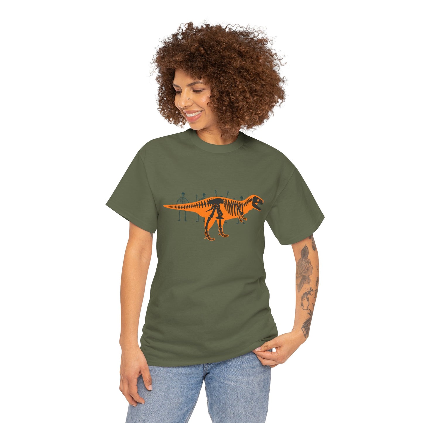 Dinosaur Graphic Tee — Retro Neon T-Rex & Skeleton Shirt