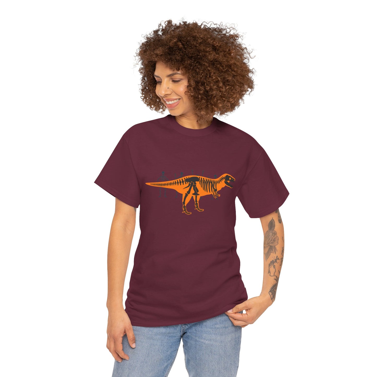 Dinosaur Graphic Tee — Retro Neon T-Rex & Skeleton Shirt