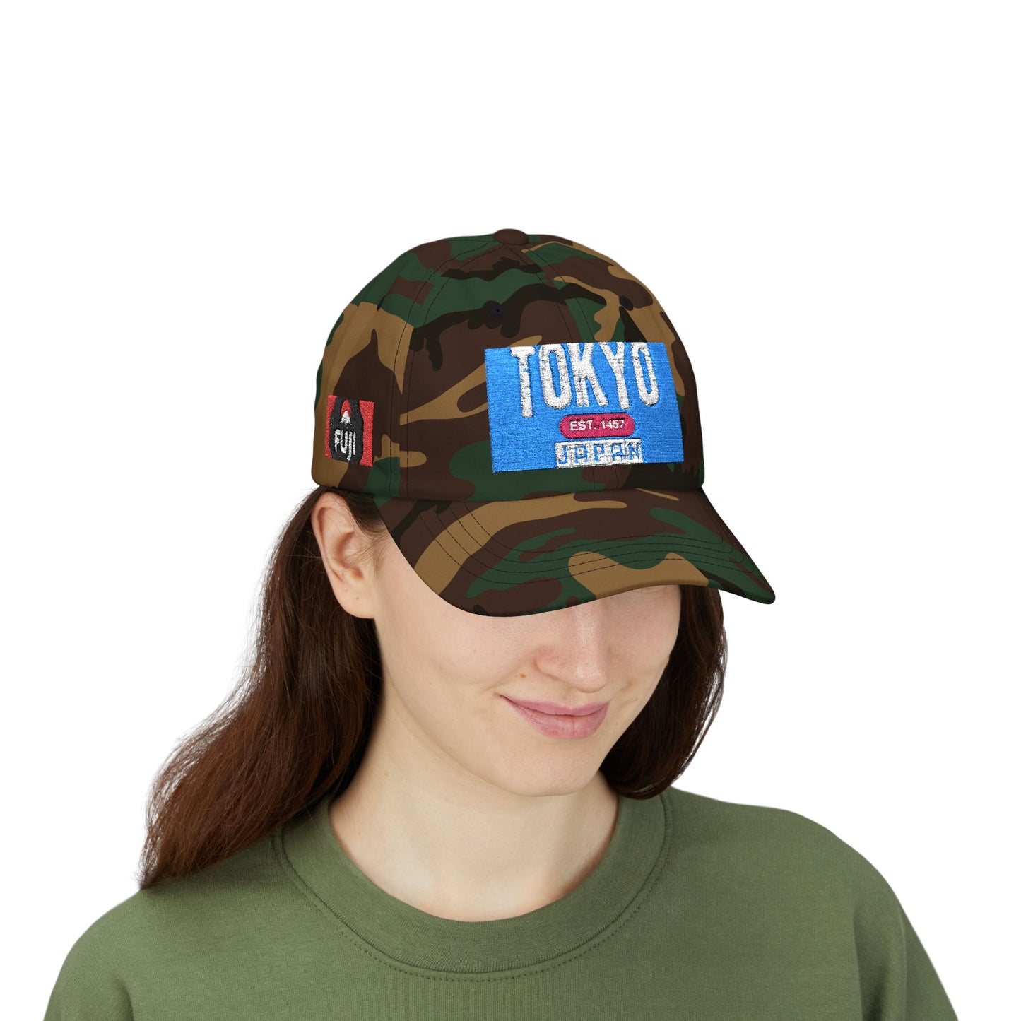 Tokyo Retro Patch Dad Cap – White Embroidered Travel Baseball Hat