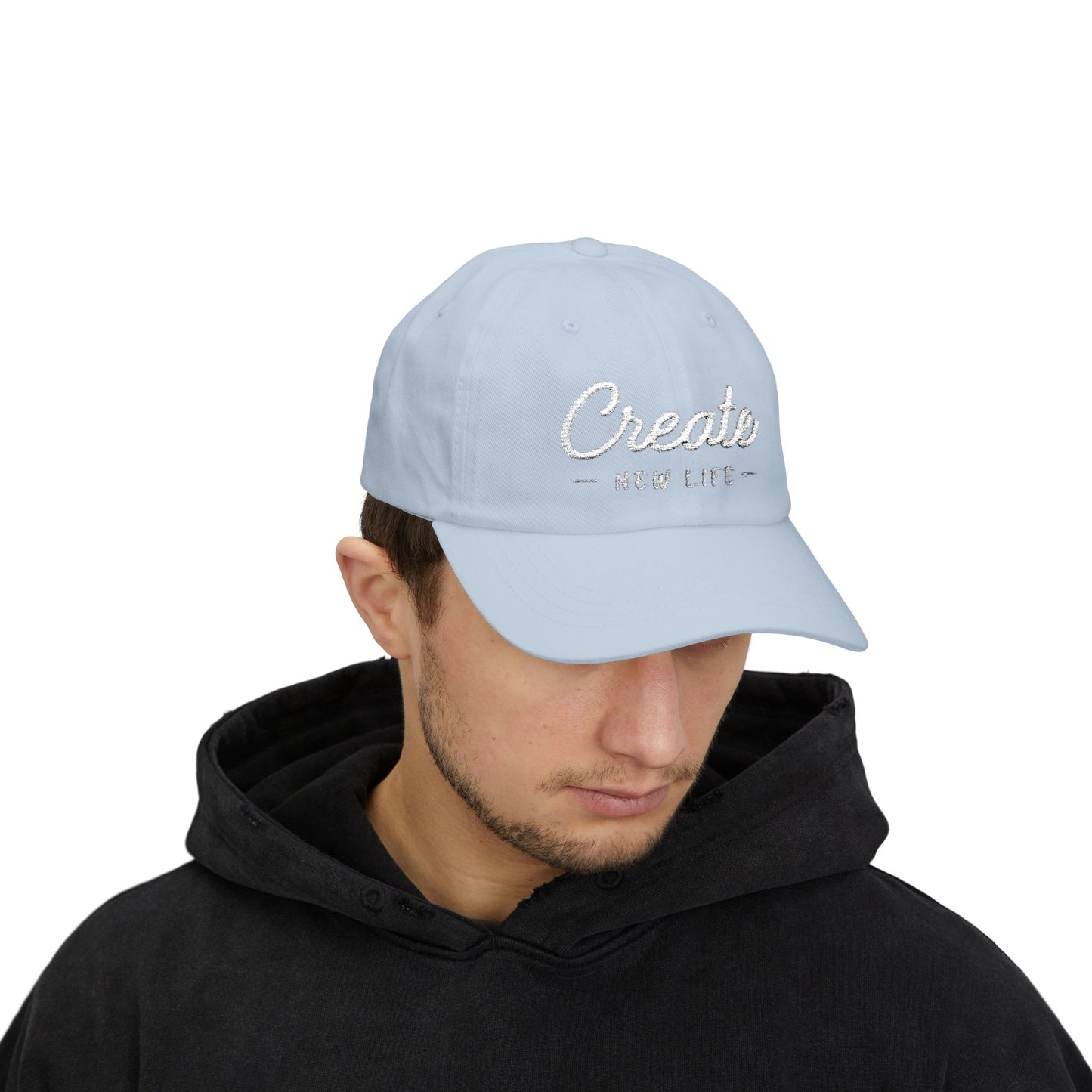 Create New Life — Embroidered White Baseball Cap for Regular Use