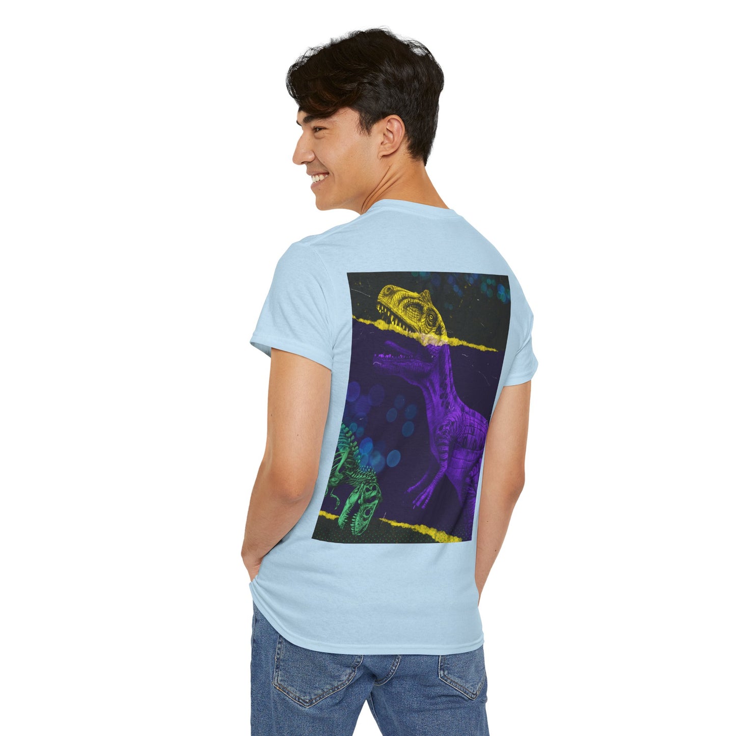 Dinosaur Graphic Tee — Retro Neon T-Rex & Skeleton Shirt