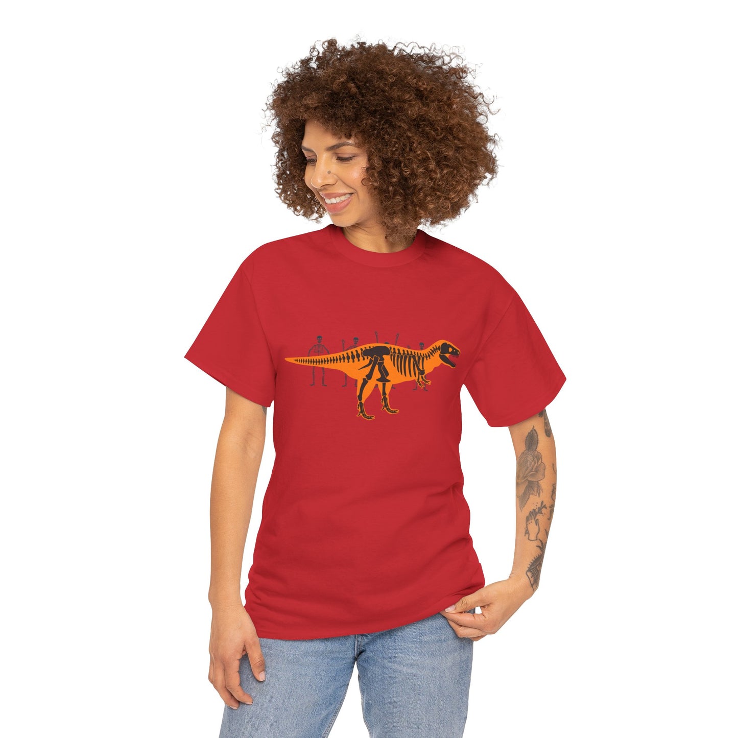 Dinosaur Graphic Tee — Retro Neon T-Rex & Skeleton Shirt