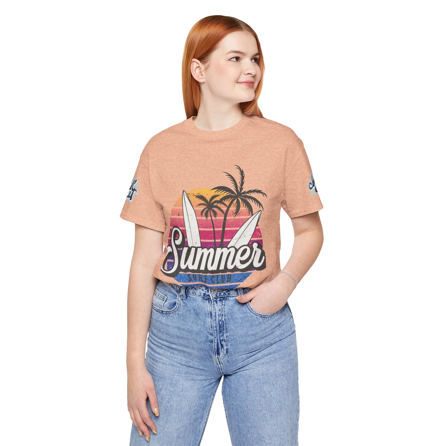 Summer Surf Tee – “Here Comes The Sun” Vintage Surfboard & Palm Graphic T-Shirt