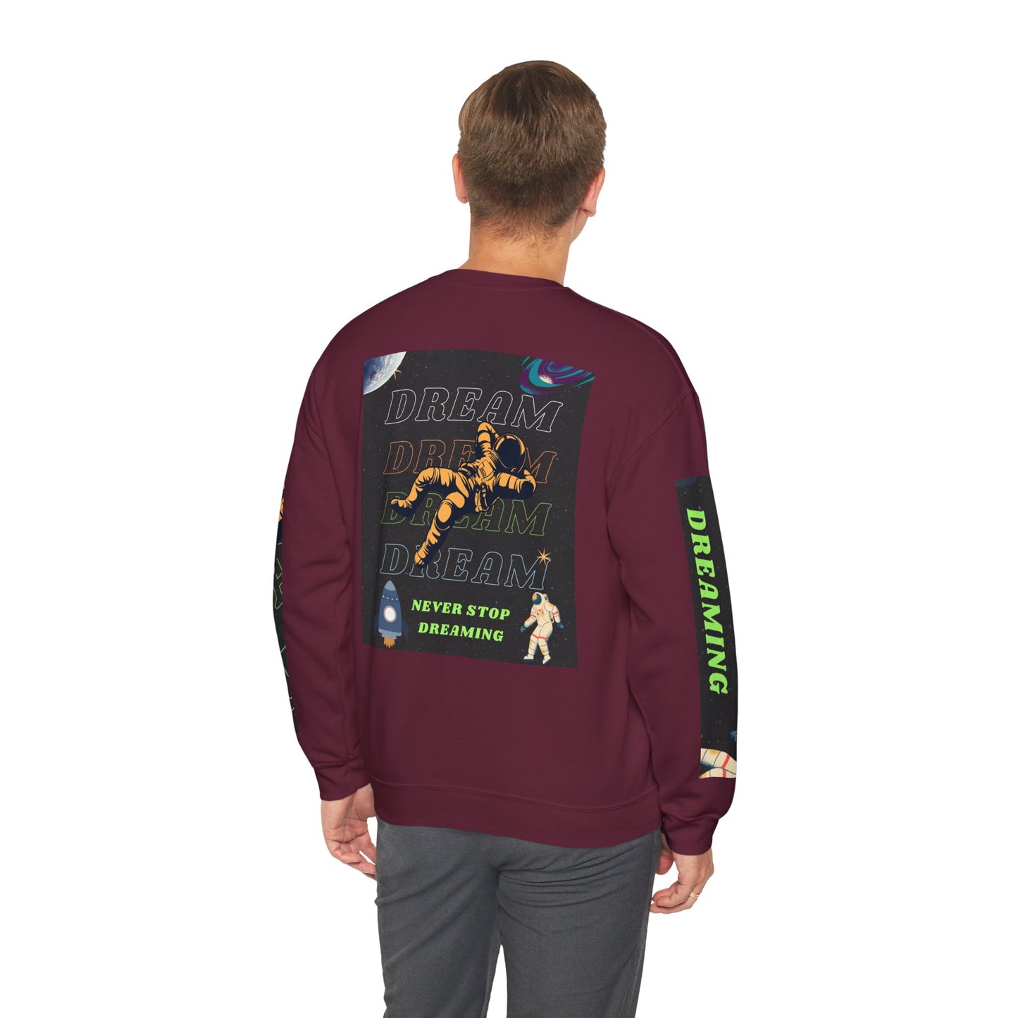 Space Crewneck Sweatshirt — “Seeking a New Planet for Life” Astronaut Graphic