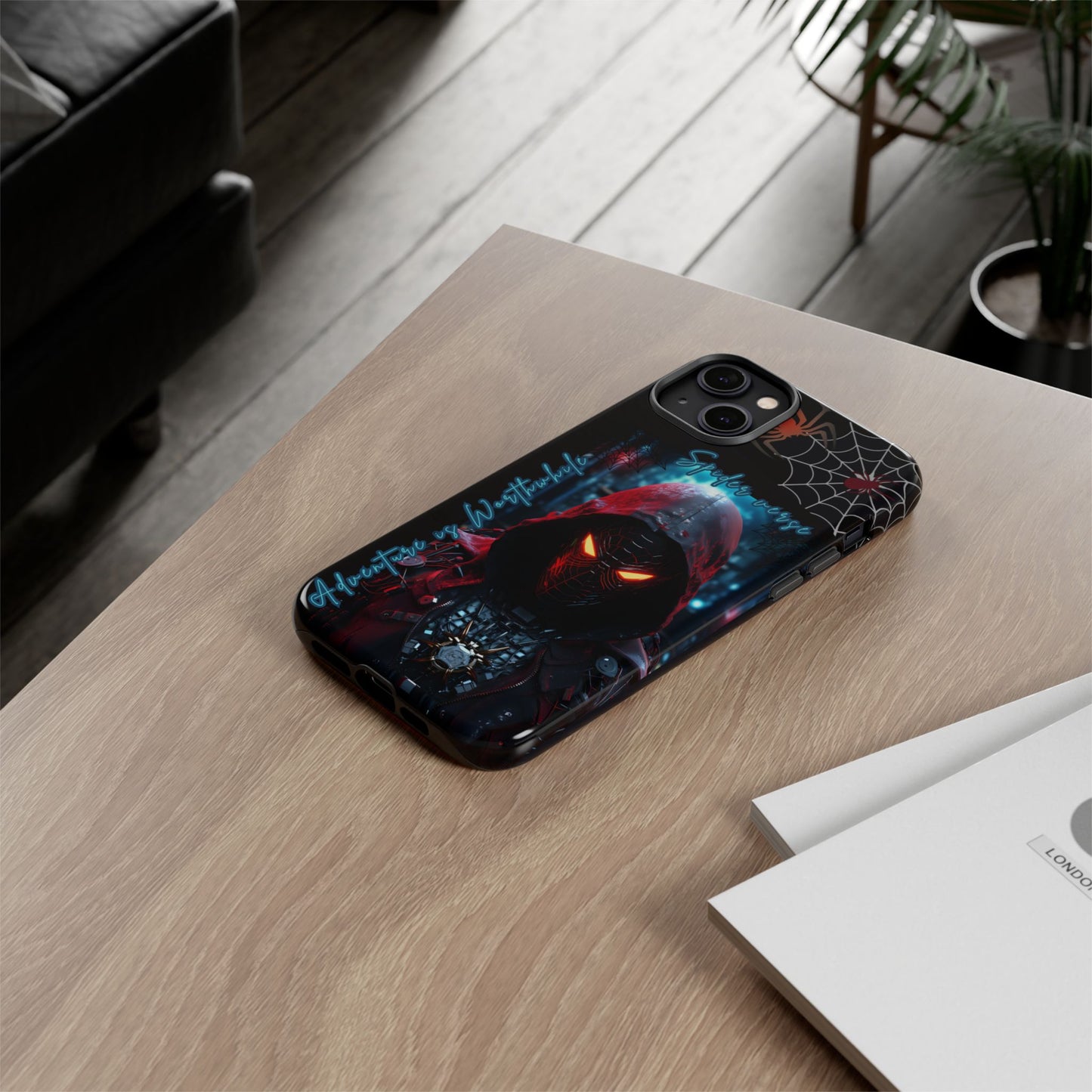 Spiderman Phone Case — Neon Hooded Skull Design "Spider verse"