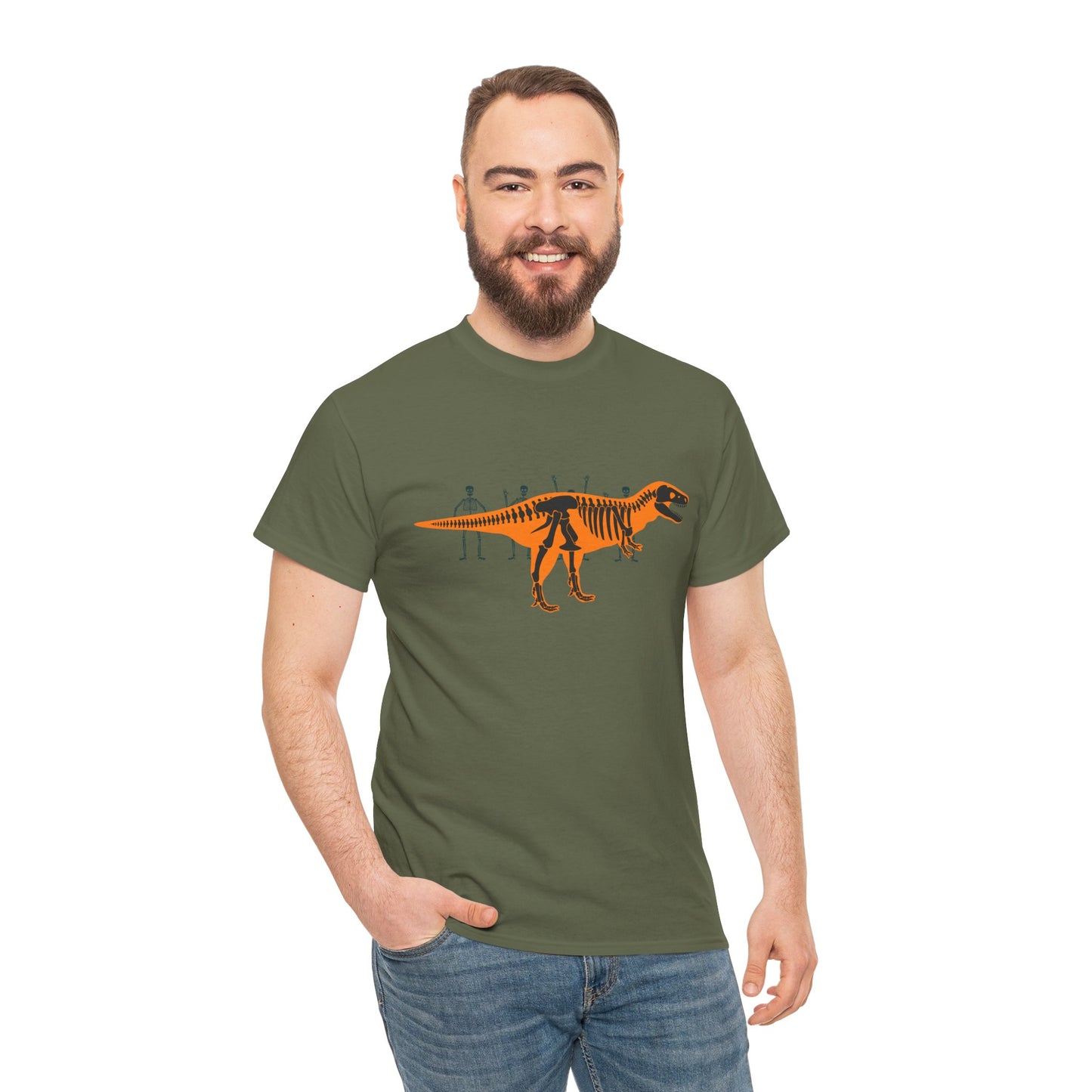 Dinosaur Graphic Tee — Retro Neon T-Rex & Skeleton Shirt