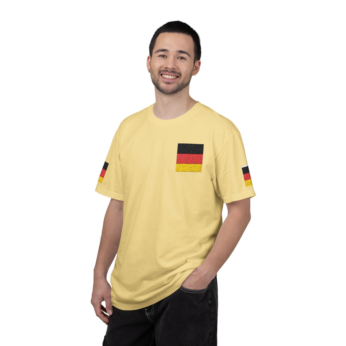 Germany Flag Pocket T-Shirt — German Pride Tee with Sleeve Flags