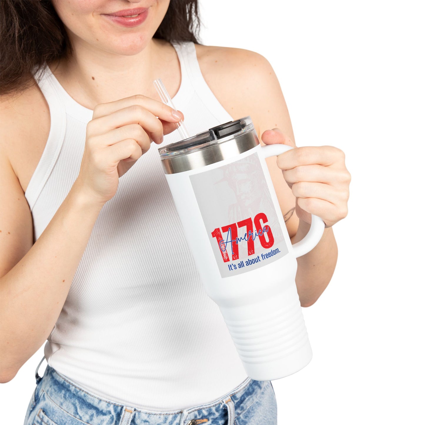 40oz Insulated Travel Mug — American Flag Patriotic Stainless Steel Tumbler