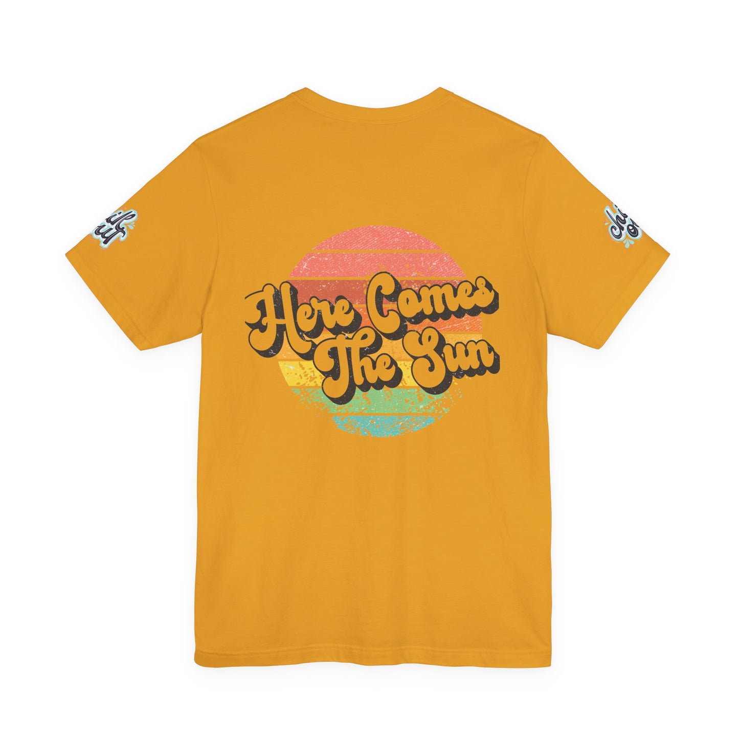 Summer Surf Tee – “Here Comes The Sun” Vintage Surfboard & Palm Graphic T-Shirt