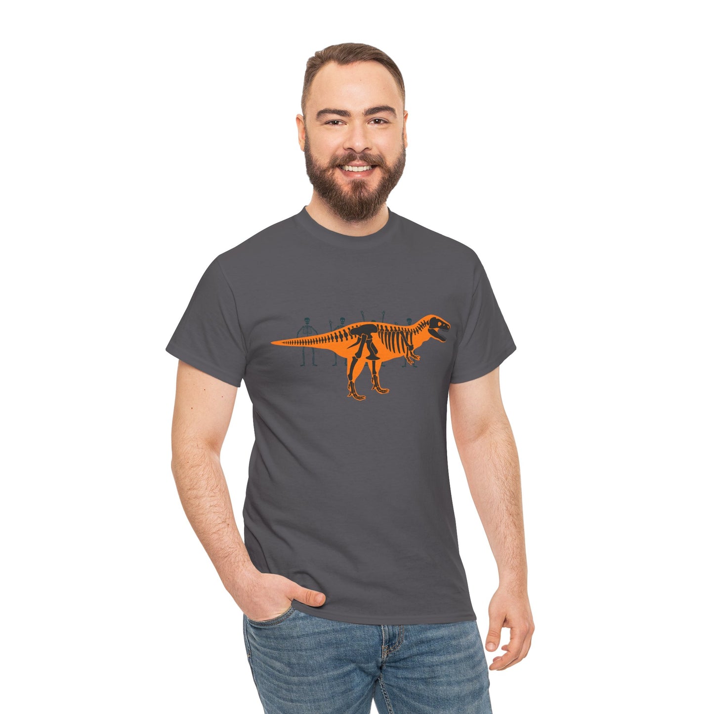 Dinosaur Graphic Tee — Retro Neon T-Rex & Skeleton Shirt
