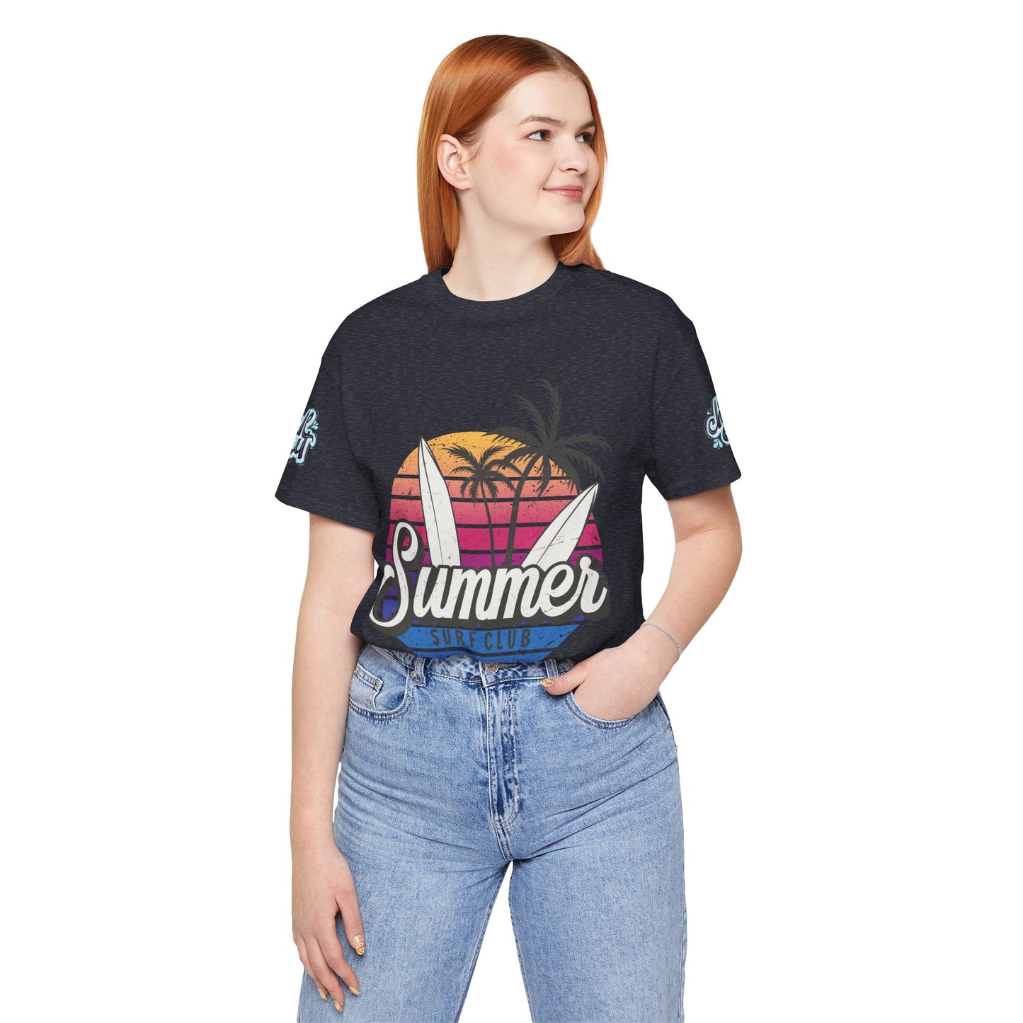 Summer Surf Tee – “Here Comes The Sun” Vintage Surfboard & Palm Graphic T-Shirt