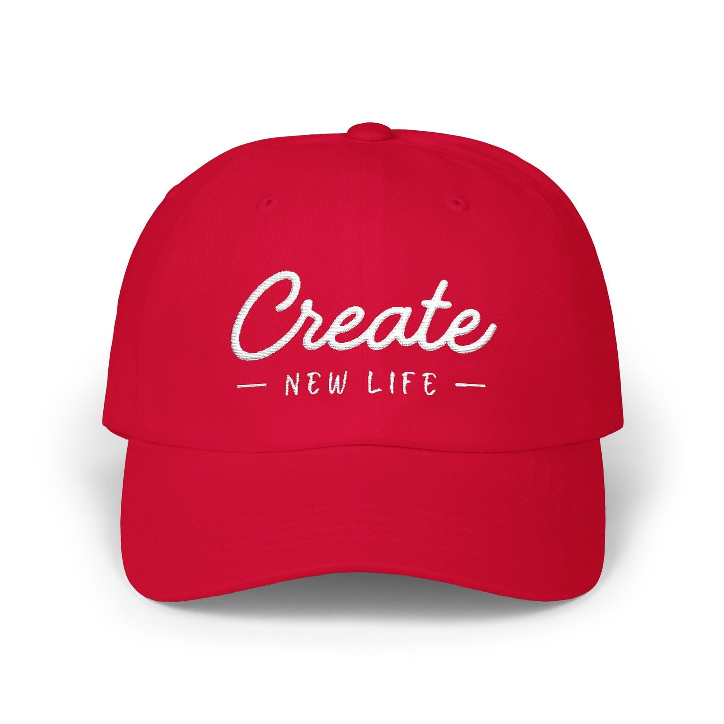 Create New Life — Embroidered White Baseball Cap for Regular Use