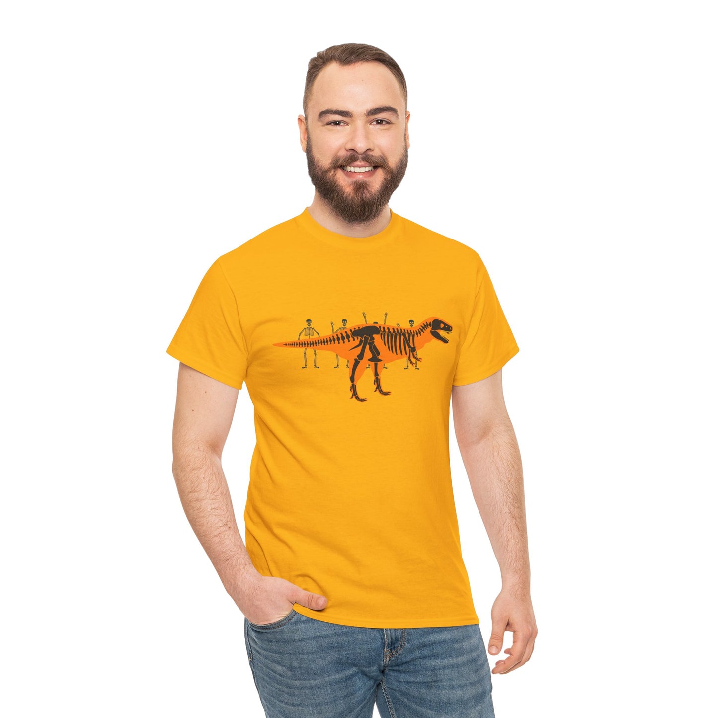 Dinosaur Graphic Tee — Retro Neon T-Rex & Skeleton Shirt