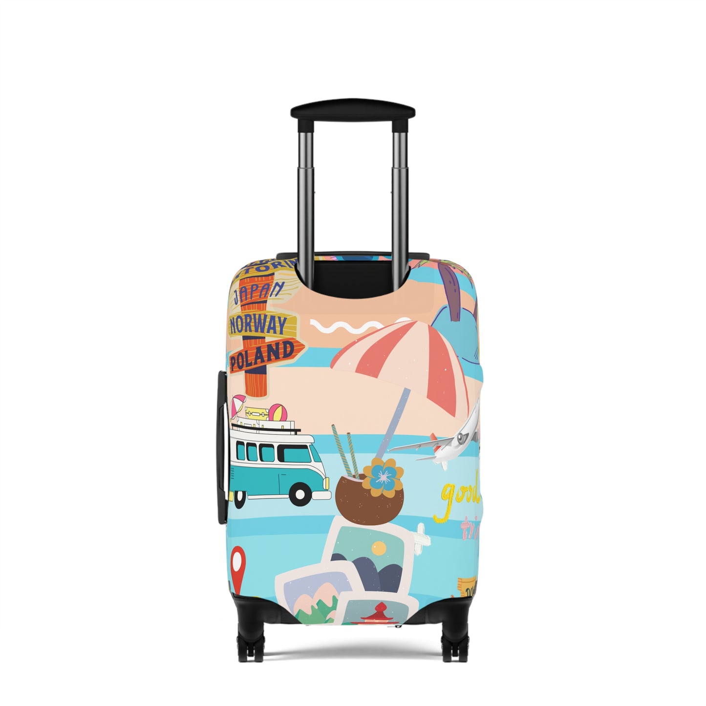 Luggage Cover - Retro Beach Travel Print (Van, Umbrella, Seaside Icons)
