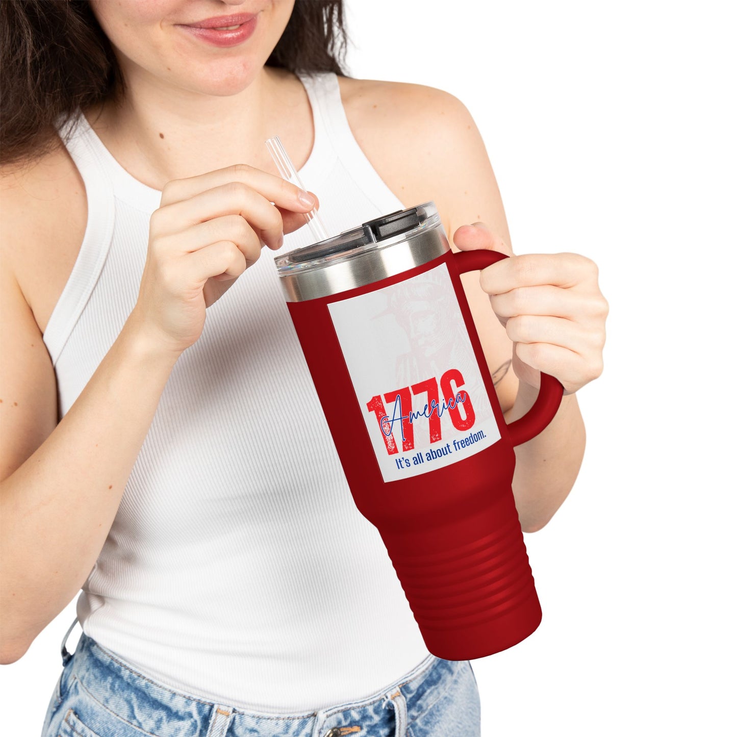 40oz Insulated Travel Mug — American Flag Patriotic Stainless Steel Tumbler